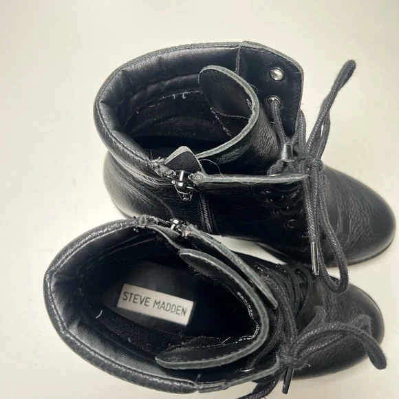 Steve Madden platform chunky Black Leather Ankle Boots 6 - Picture 5 of 8